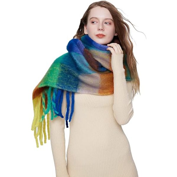Kvindes Cashmere Stor Farvet Ternet Sjal Vinter Varmt Wrap Sjal