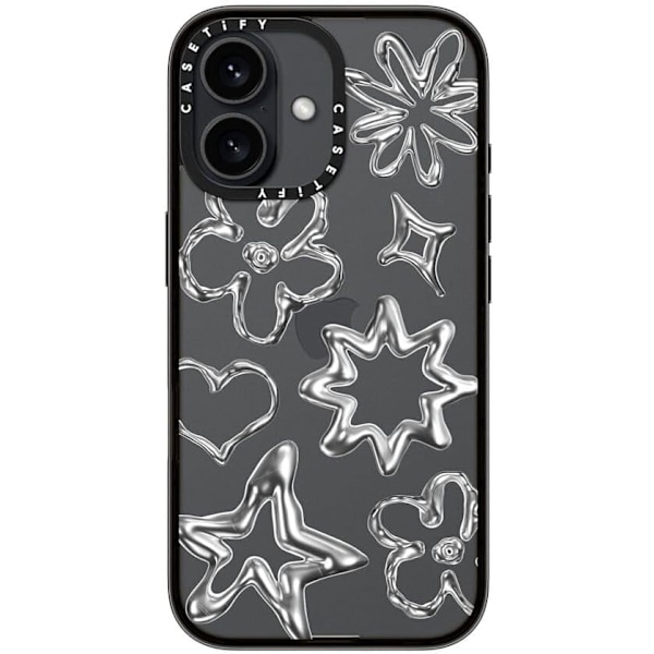 Kompakt iPhone 16 Pro Max Deksel [Lettvekt / 1,2 m 2X Militær Grad Fallbeskyttelse/Slank] - Kirsebær - Klar Svart Chrome Doodles iPhone 16