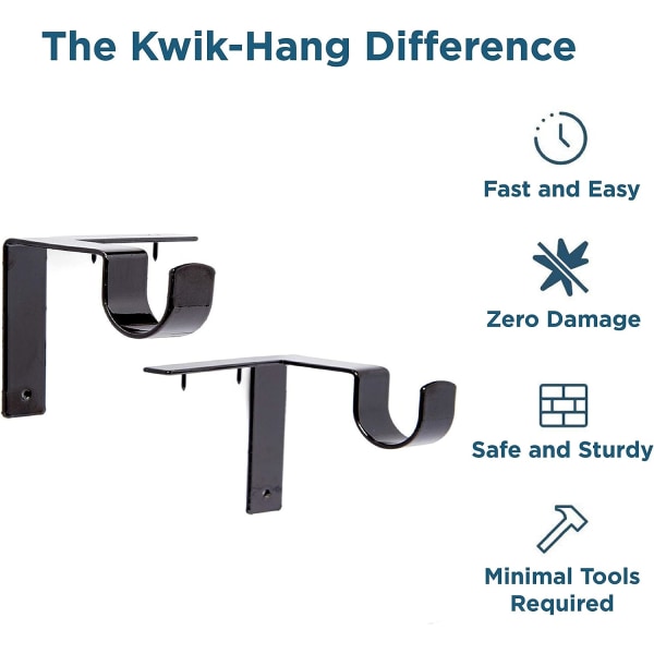 Justerbar gardinstang vægbeslag krog, 2-delt sæt, sort