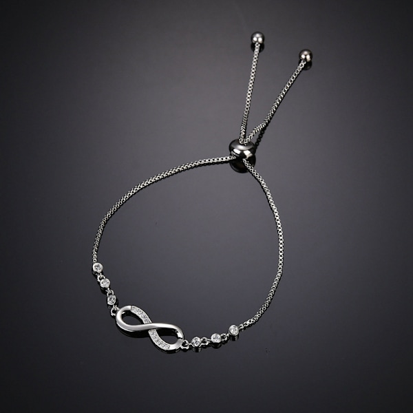 Dobbelt hjerte 925 Sterling sølv hvidguldbelagt armbånd kubisk zirkonia belagt justerbar uendelighed armbånd, jubilæums fødselsdag (rosa guld)