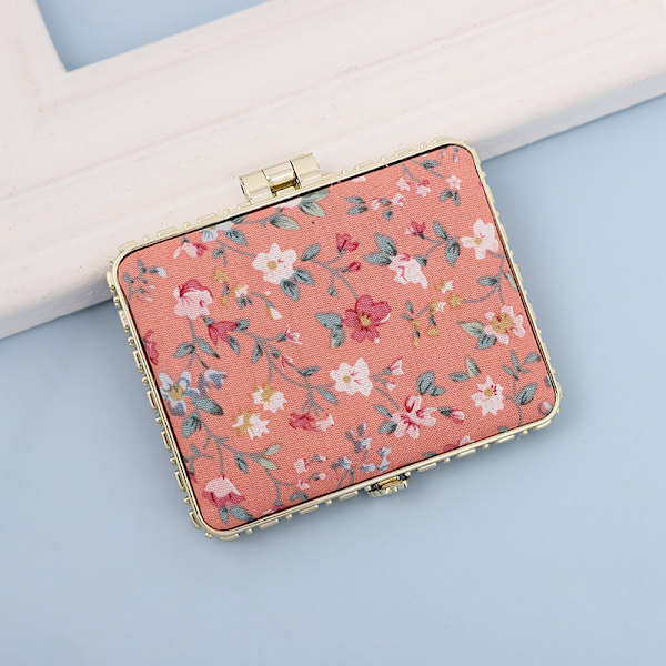 Kosmetisk spejl med print, antik kunst, retro blomsterstof, dobbeltsidet foldbar bærbar mini - Kvadratisk orange (7,5 * 5,5 cm)