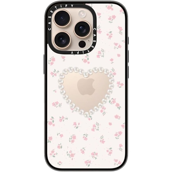 Kompakt iPhone 16 Pro Max Deksel [Lettvekt / 1,2 m 2X Militær Grad Fallbeskyttelse/Slank] - Kirsebær - Klar Svart Pearly Heart iPhone 16 Pro