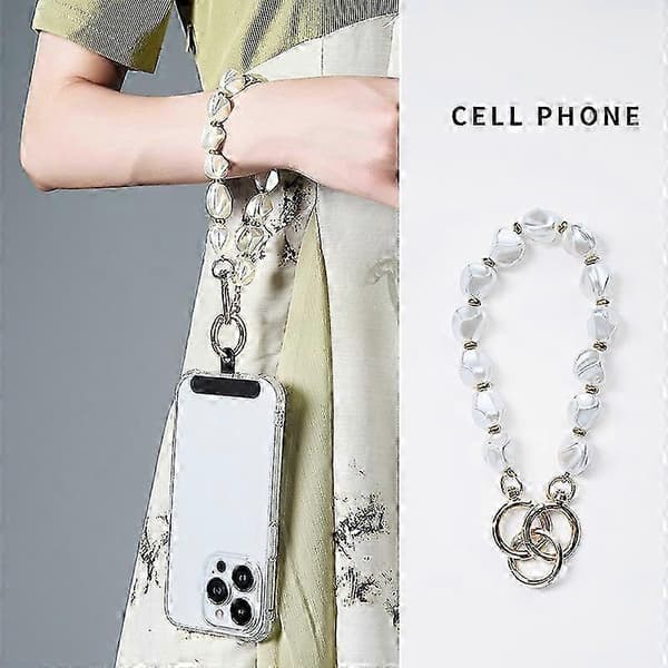 JiaWei LEEU DESIGN Perleperle Telefon Snor 30cm Akryl Håndledsrem Telefon Charm Rem med Tether Tab zbH Multicolor Style B