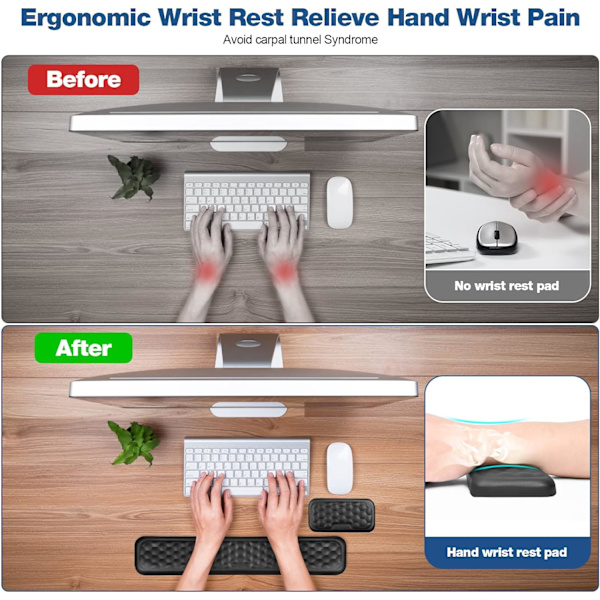 Tangentbord och mus handledsstöd set, ergonomiskt handledsstöd för kontor hem skola skrivbord dator bärbar dator, halkfri, smärtlindring (svart)