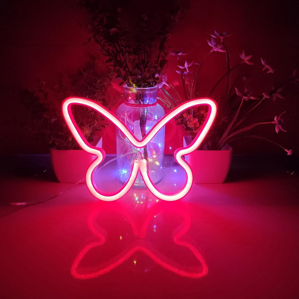 USB- tai 3-AA-paristokäyttöiset neon-LED-valot pöytäkoristeluun, tyttöjen makuuhuoneeseen, seinäkoristeluun, lasten syntymäpäiville, hääjuhlatarvikkeisiin (punainen)