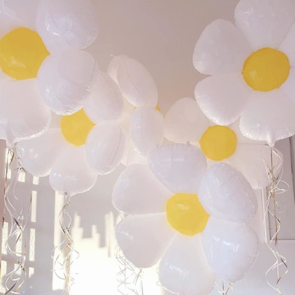 Daisy-ilmapallot 5 kpl 30 tuuman valkoiset ja keltaiset Daisy-suuret kukkailmapallot Daisy-teemalliseen tyttöjen syntymäpäiväjuhlaan, groovy-juhliin, häihin ja koristeluun