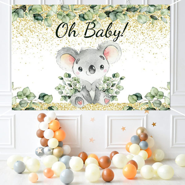 Koala Oh Baby Bakgrund Guld Eukalyptus Grönska Blad Baby Shower Bakgrunder Dekorationer Kön Avslöja Fest Banner Fotografi Bakgrund
