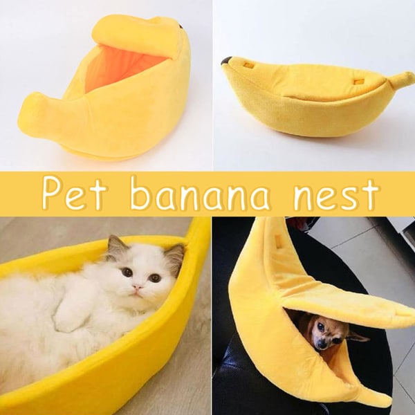 Vintervarm husdjurskennel bananformad mjuk katt söt varm sängmatta vinterbanan kattkennel för kattälskare och husdjursägare present,S