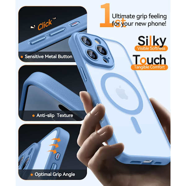 Magnetisk etui til iPhone 16 Pro Max med fuld kamerabeskyttelse [Kompatibel med Magsafe] [Gennemskinnelig mat] Beskyttende telefonetui, mat sort Light Blue iPhone 16 Pro Max