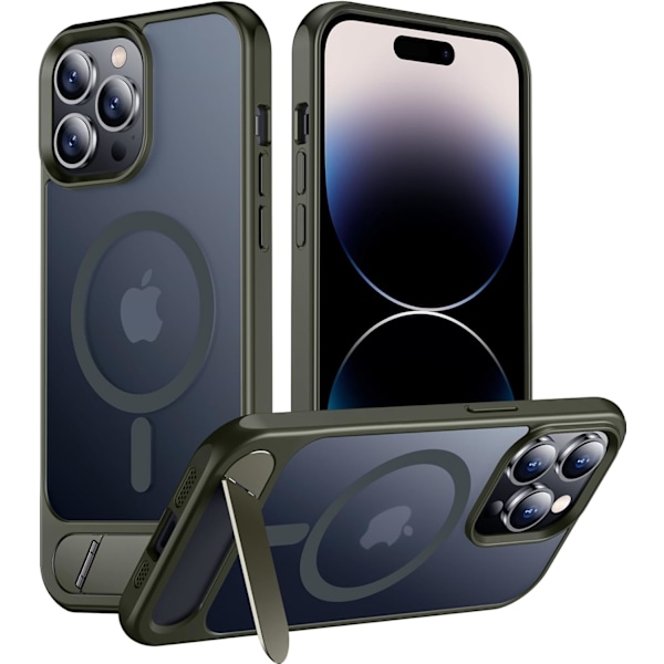 Magneettinen iPhone 16 Pro Max -kotelo, [Sisäänrakennettu näkymätön jalusta][Yhteensopiva MagSafe-tekniikan kanssa] [Sotilastason iskunkestävä] Ohut läpikuultava Gray iPhone 14 Pro Max