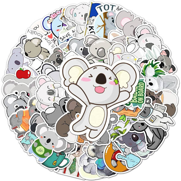Koala bjørn vandtætte vinyl klistermærker med 50 stk. - Velegnet til bærbare computere, rejsetasker, notesbøger, telefoner, biler, scrapbøger, vandflasker, cykler, graffiti-klistermærker