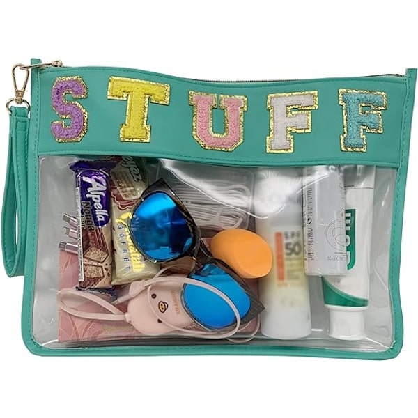 Chenille bogstav klar taske pung multifunktionel gennemsigtig vandtæt snacks makeup tote taske med håndledsrem