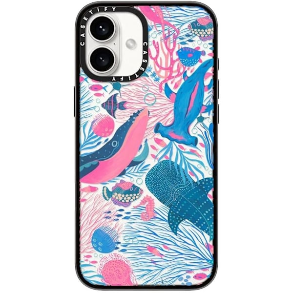 Kompakt iPhone 16 Pro Max Deksel [Lettvekt / 1,2 m 2X Militær Grad Fallbeskyttelse/Slank] - Kirsebær - Klar Svart Under the Sea iPhone 16 Plus