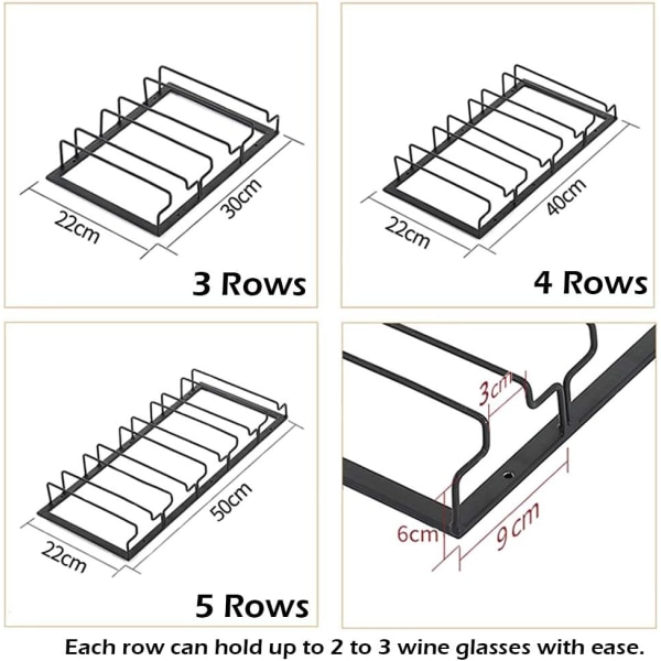 2 st 5 rader hängande vinglashållare i metall för vinställ under skåp, svart