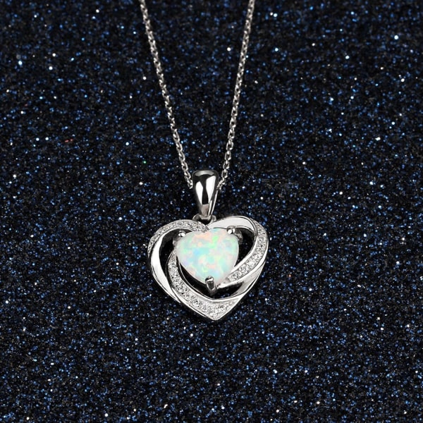 Womens Ethereal Opal Heart Necklace 1PC Girl Diamond Encrusted Pendant Fashion Ladies Necklace for Valentine's Day