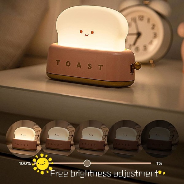 Toast Natlampe, Dæmpbar LED Brød Natlampe Genopladelig Skrivebordslampe med Timer (Pink)