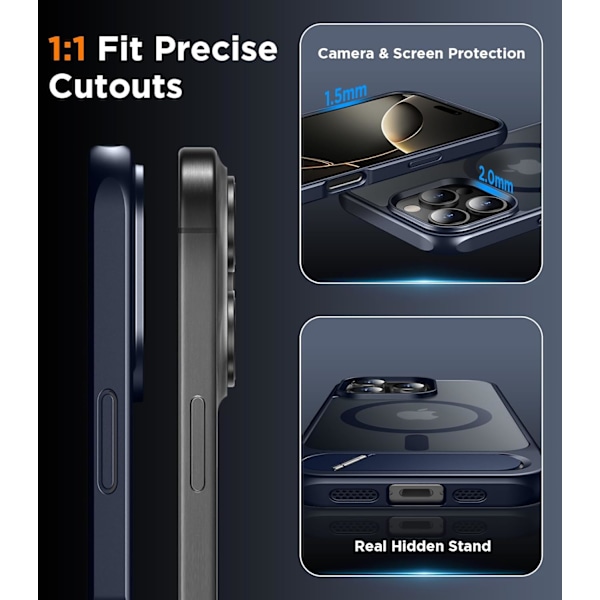 Temdan Magnetisk Kompatibel med iPhone 16 Pro Max Deksel, [Innebygd Usynlig Støtte][Kompatibel med MagSafe] [Militærgrad Støtsikker] Slank Tynn Blue for iPhone 16 Pro 6.3"