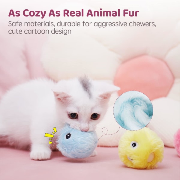 Chirping Cat Toys Balls with Silver Vine Catnip, 3 Pack Fluffy Interactive Cat Kicker, 3 Lifelike Animal Sounds, Kitty Kitten Catnip Exercise Toys