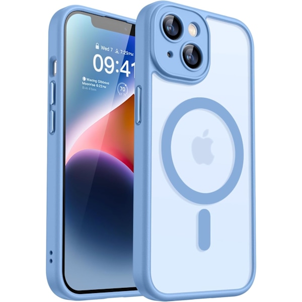 Magnetisk etui til iPhone 16 Pro Max med fuld kamerabeskyttelse [Kompatibel med Magsafe] [Gennemskinnelig mat] Beskyttende telefonetui, mat sort Light Blue iPhone 14