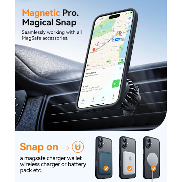 Magnetisk deksel til iPhone 16 Pro Max med full kamerabeskyttelse [Kompatibel med Magsafe] [Gjennomsiktig matt] Beskyttende telefondeksel, Hot Pink Black iPhone 16