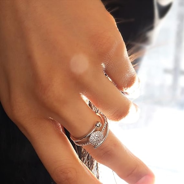 Justerbar öppen ring för kvinnor - Illusion Multi Circle Simulerad Diamant Cubic Zirconia Mode Smycken Present till Bal Fest
