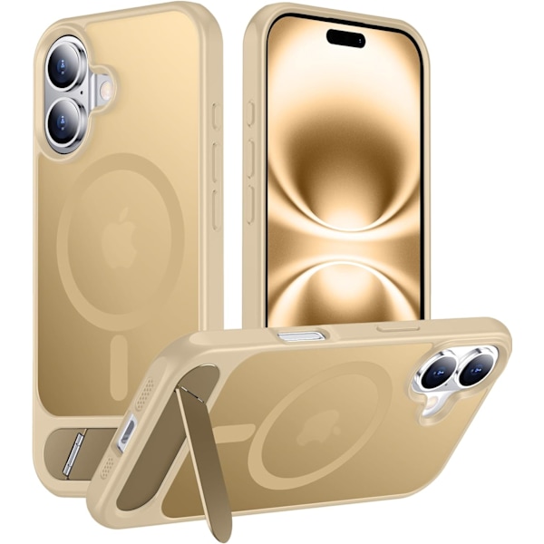 Temdan Magnetisk Kompatibel med iPhone 16 Pro Max Cover, [Indbygget Usynlig Støttefod][Kompatibel med MagSafe] [Militær Klasse Stødsikker] Slank Tynd Light Brown for iPhone 16 6.1"