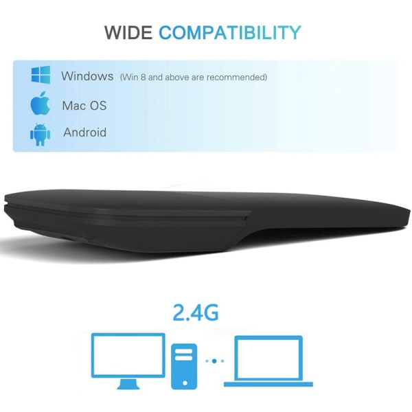 2,4 GHz frekvensområde Silent 4.0 for ARC Ultra Slim Laser Folding trådløs touch-mus - trådløs sort foldning