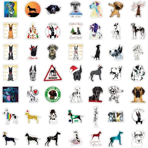 Great Dane Dog Sticker - 50 Pack Cute Dog Sticker Husky Vattentät Guld Hår Sticker Vattenflaska Laptop Utomhus Dekoration Present för Tonåringar