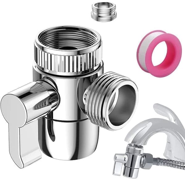 Faucet Adapter with Diverter - 3-Way Switch with M22/M24/G1/2\" Threads for Kitchen Faucet & Hand Shower