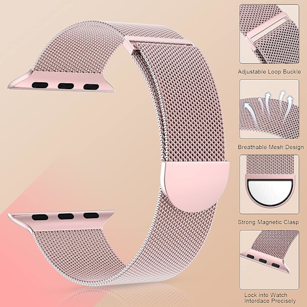Kvinnor och män, rostfritt stål mesh loop magnetiskt spänne ersättning för iWatch band (41mm/40mm/38mm, regnbåge).