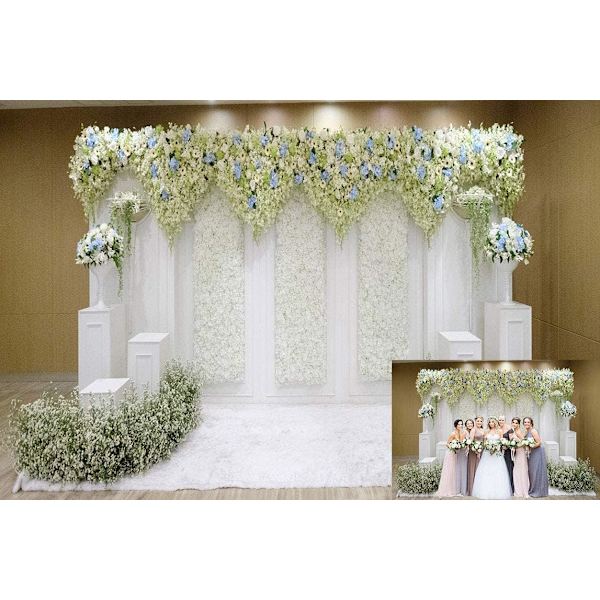 9x6FT Hvid Blomster Foto Baggrunde Gardin 3D Blomst Bryllup Brudebad Fotografi Baggrunde Fest Dekoration Tilbehør Fotoboks Banner