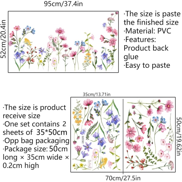 Stora väggdekaler med vita blommor, avtagbara DIY romantiska Körsbärsblomningsträd Väggmålningar Peel and Stick 3D Väggkonstklistermärken Väggmålningar Heminredning