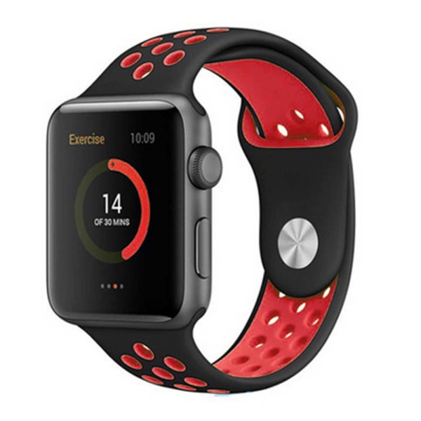 Kompatibel med Apple Watch -band 38-40mm/42mm-44mm, andningsbart silikonsportersättning -38/40mm svart med rött