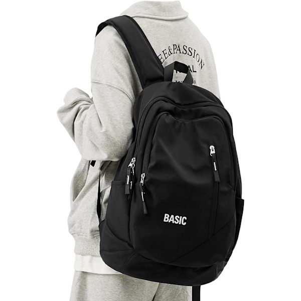 Svart Ryggsäck För Gymnasieelever, Vattentät Mellanstadieväska För Tonårsflickor Pojkar, Casual Daypack Bookbag Lätt College Ryggsäck