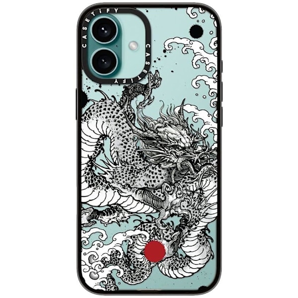 Kompakti iPhone 16 Pro Max -kuori [Kevyt / 1,2 m 2X sotilastason pudotussuoja / Ohut] - Kirsikat - Kirkas Musta Power Dragon iPhone 16 Plus