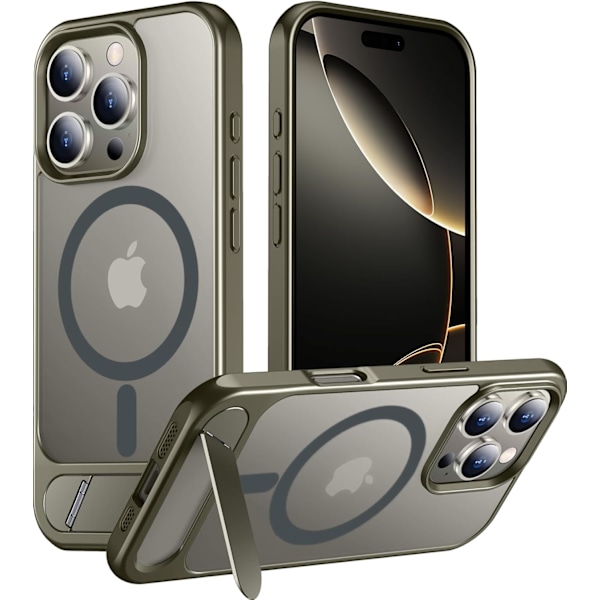Magneettinen iPhone 16 Pro Max -kotelo, [Sisäänrakennettu näkymätön jalusta][Yhteensopiva MagSafe-tekniikan kanssa] [Sotilastason iskunkestävä] Ohut läpikuultava Gray for iPhone 16 Pro 6.3"
