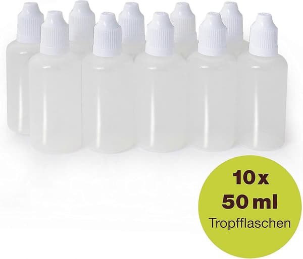 ProfessionalTree 10 dråpeflasker - Dosering og oppbevaring av væsker - Barnesikkerhet - LDPE-kvalitetsplast (50 ML)