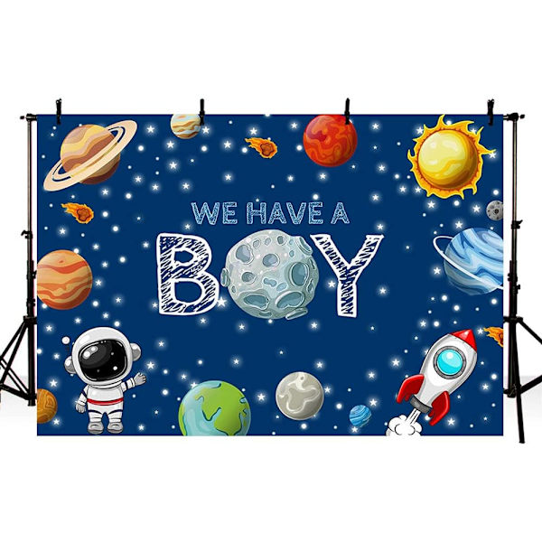 7x5ft Ulkoavaruuden Teema Tausta Pojalle Vauvakutsu Galaxy Planeetta Astronautti Raketti Kuu Valokuva Sukupuolen Paljastus Tausta Seinäkoriste Banneri