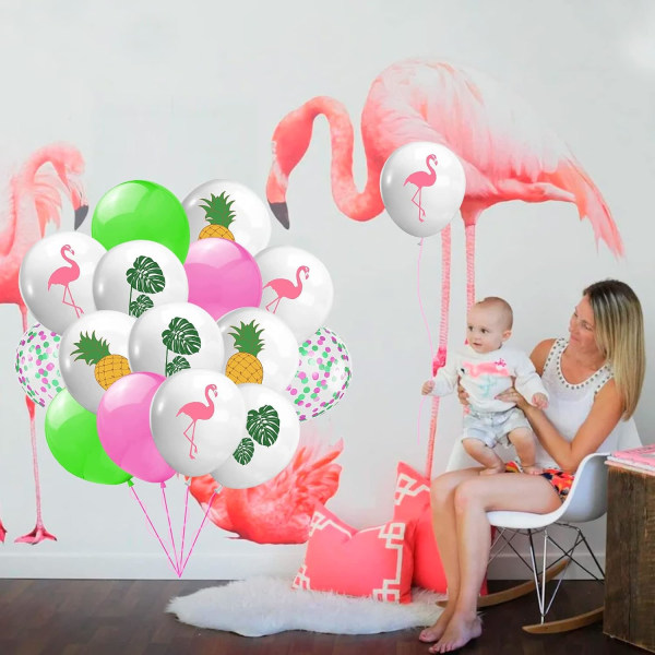 Hawaiiske ballonger for tropiske festdekorasjoner, 12 tommer ananas flamingo palmblader trykte Luau latexballonger