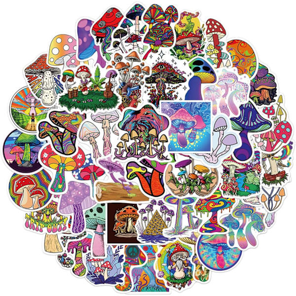 50 kpl Polychrome-sieni Tarroja, Vedenpullo Tarroja, Vinyyli Tarroja Kannettavalle Tietokoneelle, Rullalautailulle, Matkalaukulle, Moottoripyörälle, Polkupyörälle.