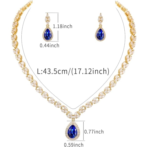 Vitguld/Guldpläterad Dam Cubic Zirconia CZ Marquise Teardrop Bridal Tennis Halsband och Drop Örhänge Set för Bröllop Brudar