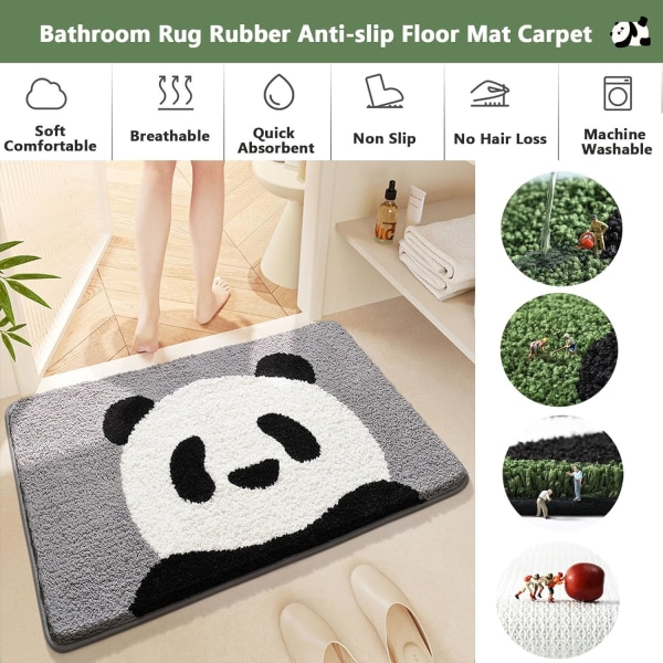 Tecknad badrumsgolvmatta för hushållsbruk, vattenabsorberande halkfri matta vid ingången till badrummet-Rund panda/16*24 in