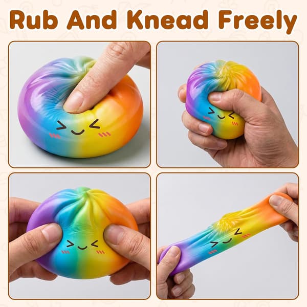 Glitter Dumpling Squishy, Dumpling Squishies, Glitter Dumpling Mystery Box, Farverige Dumpling Stressbolde Fidget, Jumbo Squishy Legetøj med Damperkasse Sæt Rainbow Colors
