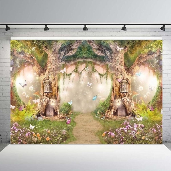 7x5ft sagoskogsbakgrunder Wonderland Princess Fotografi rekvisita Förtrollad Fairy Flower Fotobakgrund för festdekoration