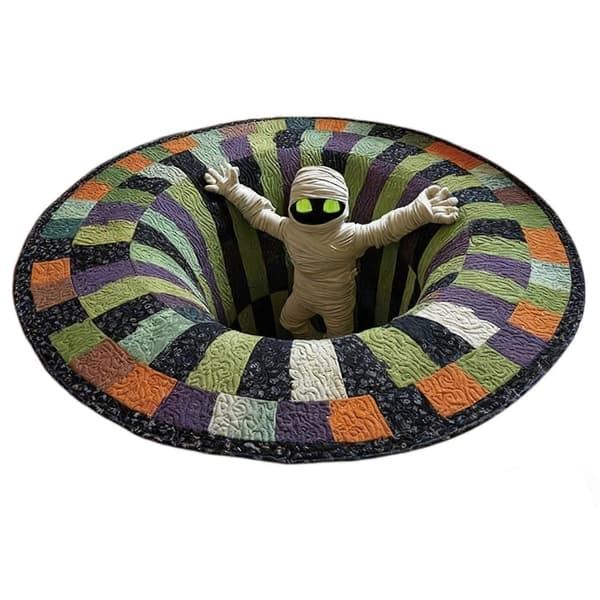 3D Halloween-teppe - Optisk illusjonsteppe med skjelett- og gresskardesign, mykt og vaskbart, perfekt for stue, bad