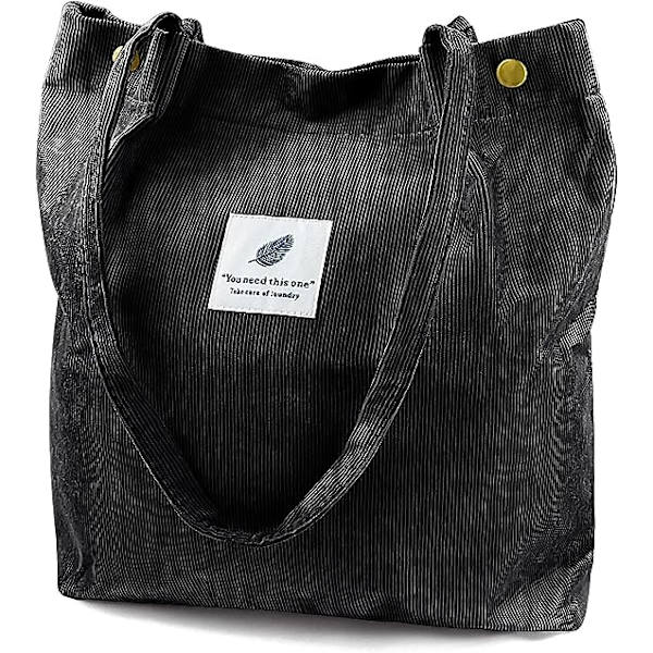 Kordväv Tote Bag för kvinnor Canvas Axelväska med innerficka