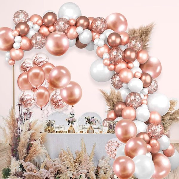 Rose Gold Ballongbågsset Rose Gold Ballonger Rose Gold Ballonggirlangset Rose Gold Festdekorationer, Rose Gold Dekorationer för Födelsedag Bröllop