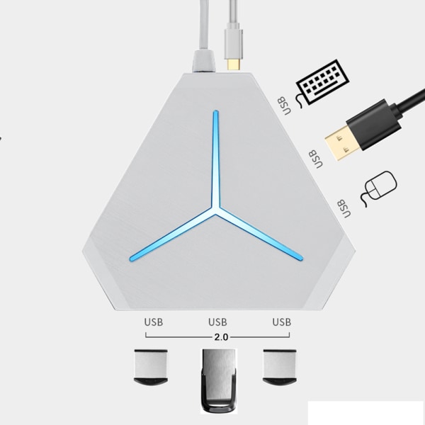 USB hub splitter ABS udvidelseshub interface bærbar computer U disk højhastighedsekspander-Børstet hvid USB2.0+ seks porte