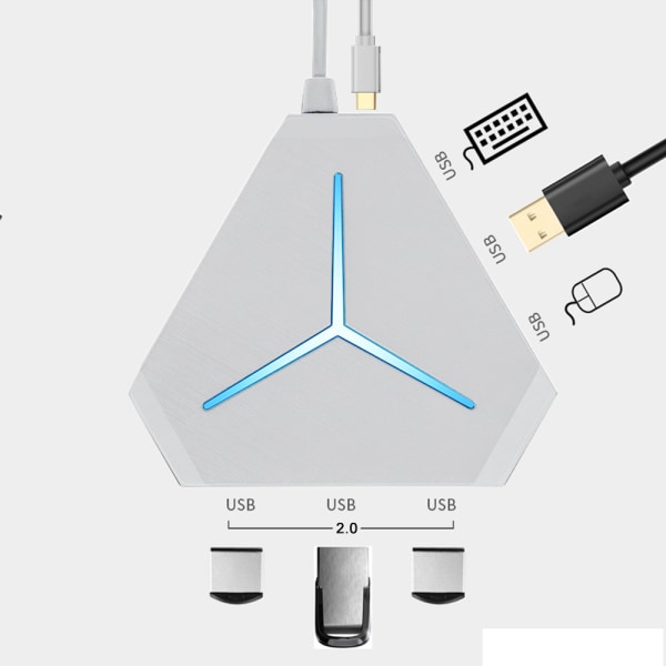 USB-hubbsplitter ABS expansionshubbgränssnitt bärbar dator U-disk höghastighetsexpander - Borstad vit USB2.0+ sex portar