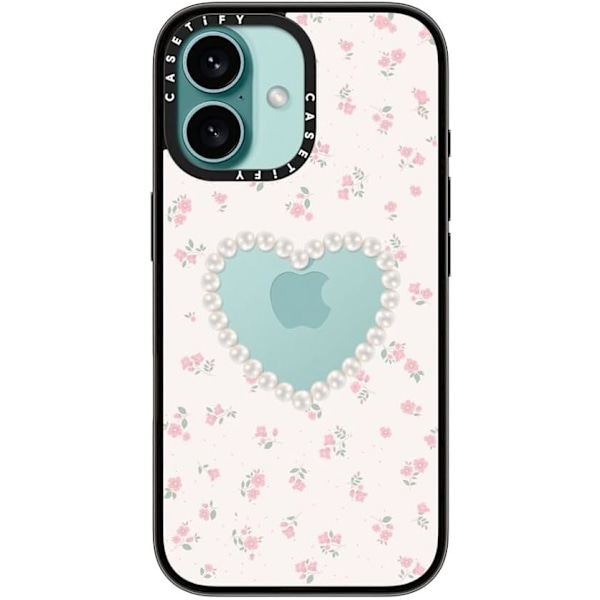 Kompakt iPhone 16 Pro Max Deksel [Lettvekt / 1,2 m 2X Militær Grad Fallbeskyttelse/Slank] - Kirsebær - Klar Svart Pearly Heart iPhone 16
